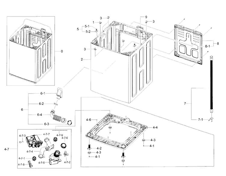 Frame Diagram and Parts List for WA56H9000AP A2-0000 Samsung Washer