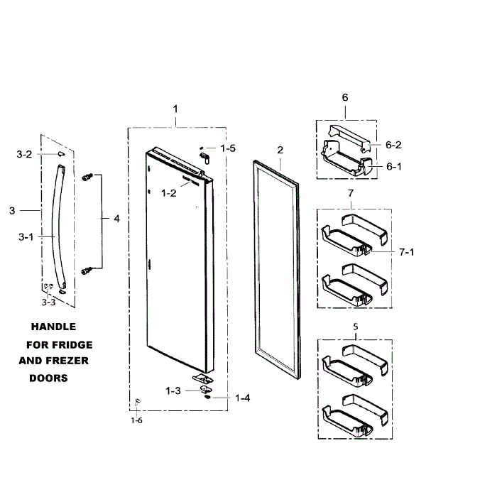 Fridge Door Diagram and Parts List for RS265TDBP XAA-01 Samsung Refrigerator