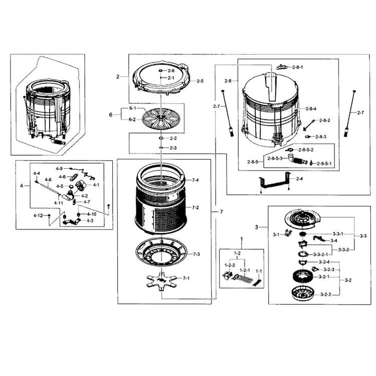 Tub Assy Diagram and Parts List for WA5451ANP XAA-0001 Samsung Washer