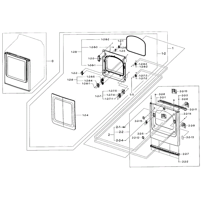 Frame Front And Door Diagram and Parts List for DV40J3000GW A2-00 Samsung Dryer