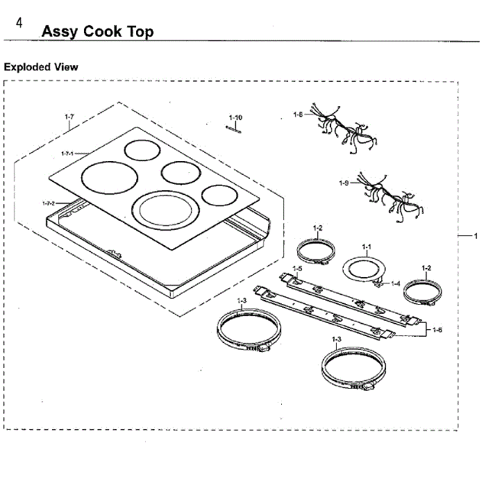 Cook Top Diagram and Parts List for NE59M4310SB AA-00 Samsung Range