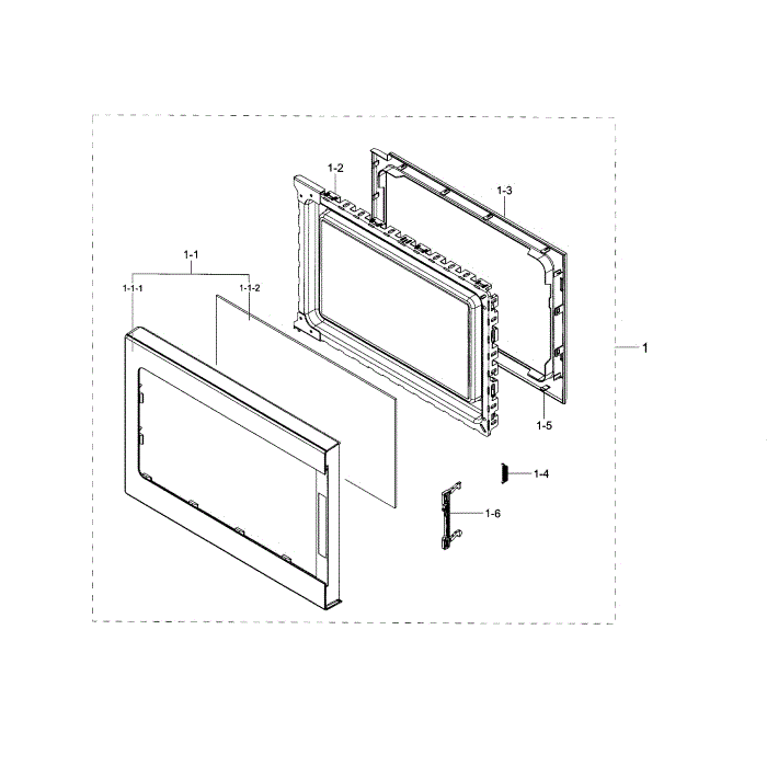 Door Diagram and Parts List for MG11H2020CT AA-00 Samsung Microwave