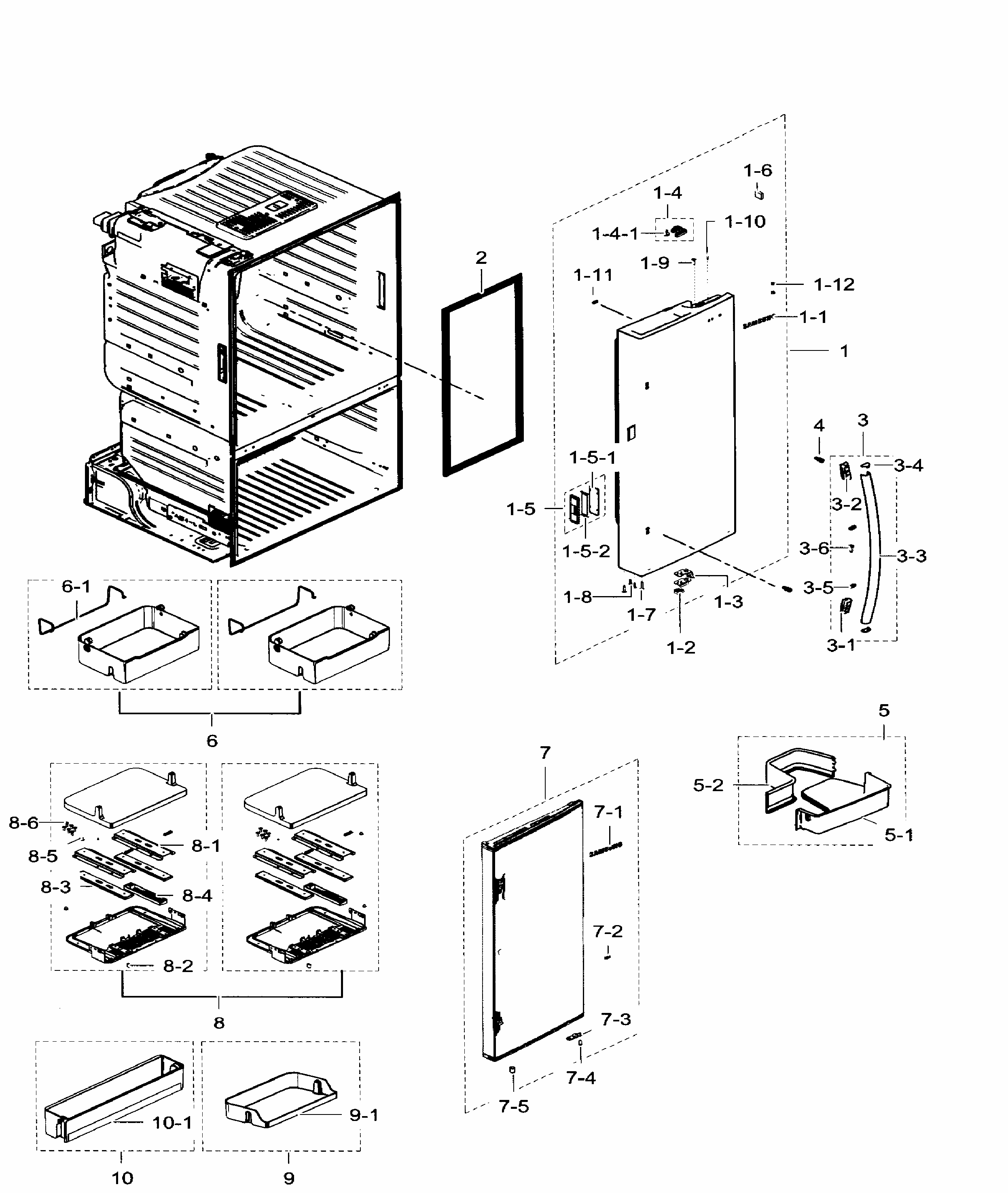 Right Door Diagram and Parts List for RF23HTEDBSR AA-0004 Samsung Refrigerator