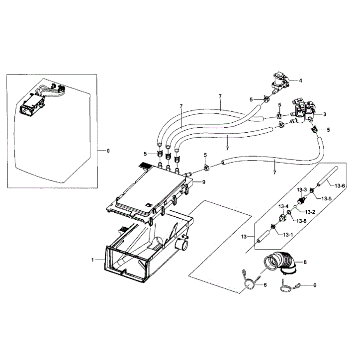 Drawer Housing Diagram and Parts List for WF511ABW XAA-02 Samsung Washer