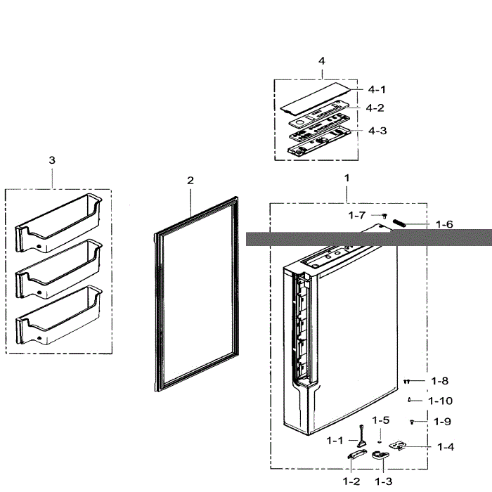 Freezer Door Right Diagram and Parts List for RF34H9960S4 AA-04 Samsung Refrigerator