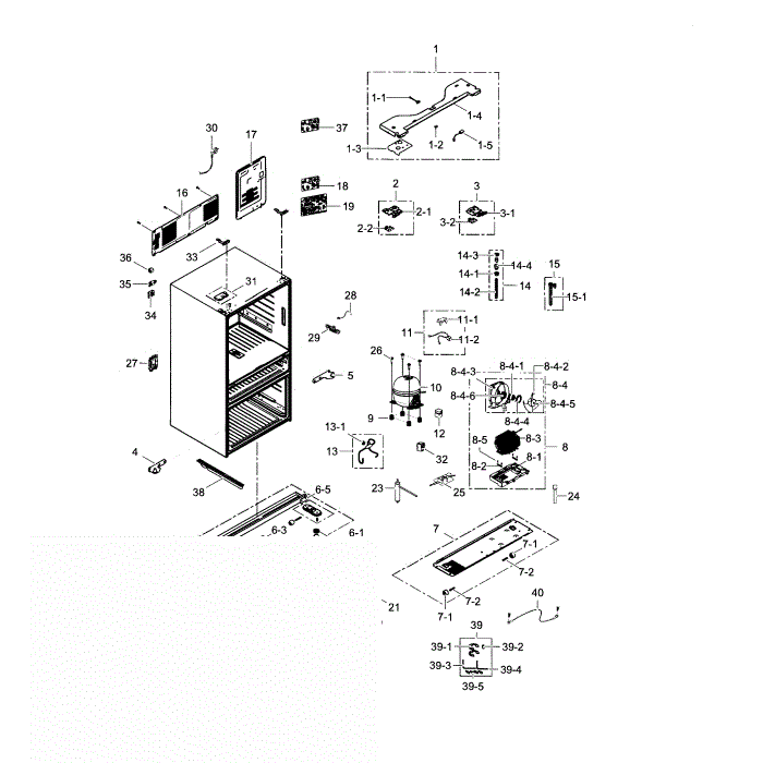 Cabinet Diagram and Parts List for RF23HSESBSR AA-01 Samsung Refrigerator