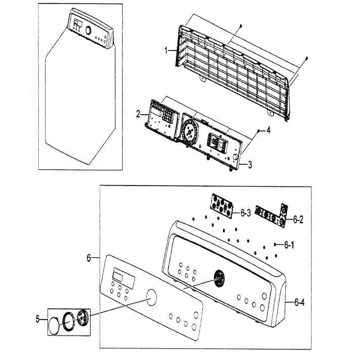 Control Panel Diagram and Parts List for DV5451AEW XAA-01 Samsung Dryer
