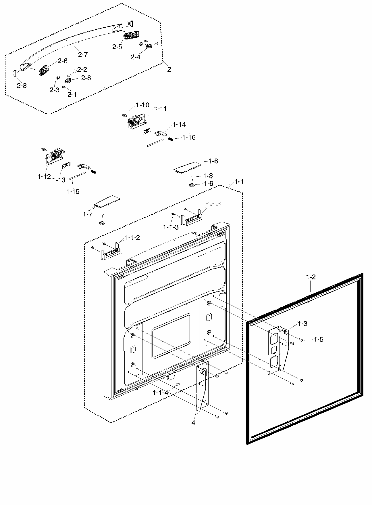 Freezer Door Diagram and Parts List for RF217ACBP XAA-0000 Samsung Refrigerator