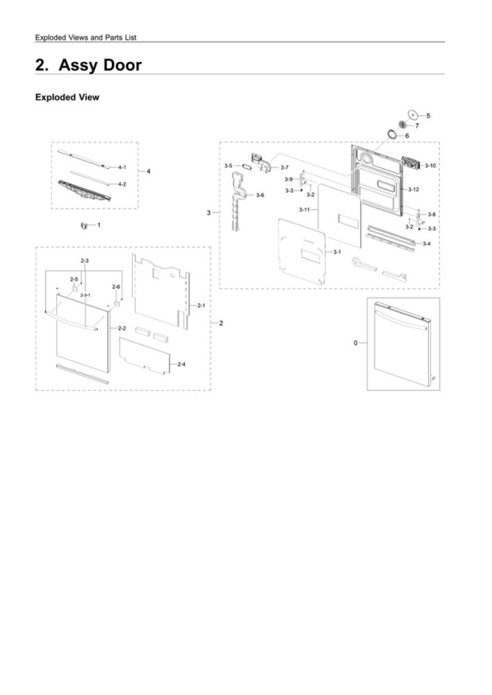 Door Assembly Diagram and Parts List for DW80K7050UG AA-01 Samsung Dishwasher