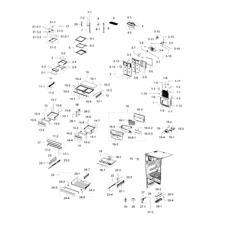 Refrigerator Diagram and Parts List for RFG238AAWP XAA-0000 Samsung Refrigerator