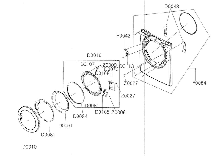 Fr Door Assy Diagram and Parts List for DV306LEW XAA Samsung Dryer
