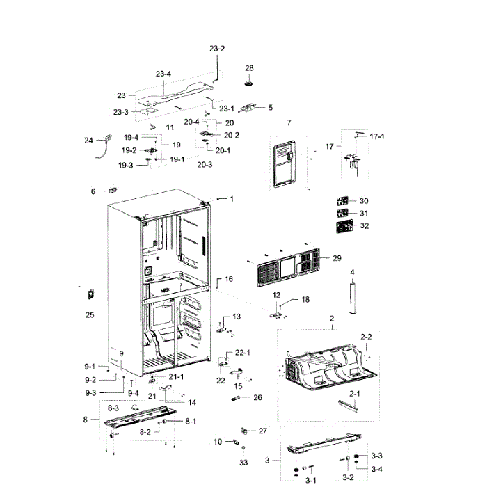 Cabinet Diagram and Parts List for RF23J9011SR AA-05 Samsung Refrigerator