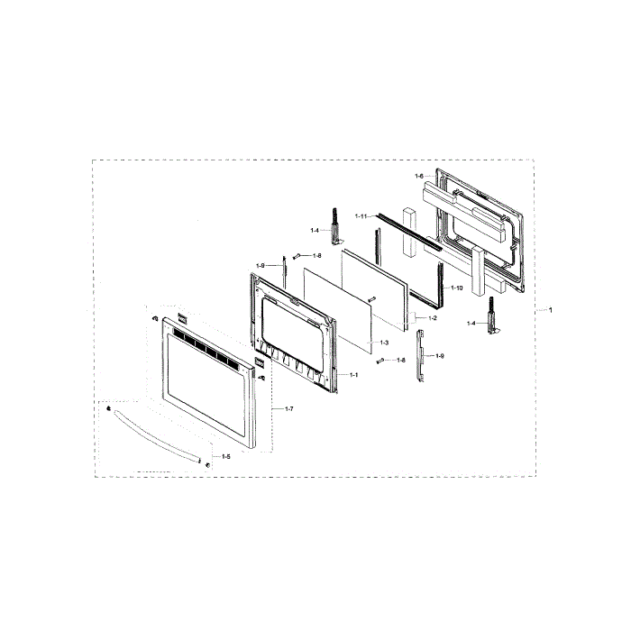 Door Diagram and Parts List for NE58F9710WS AA-01 Samsung Range
