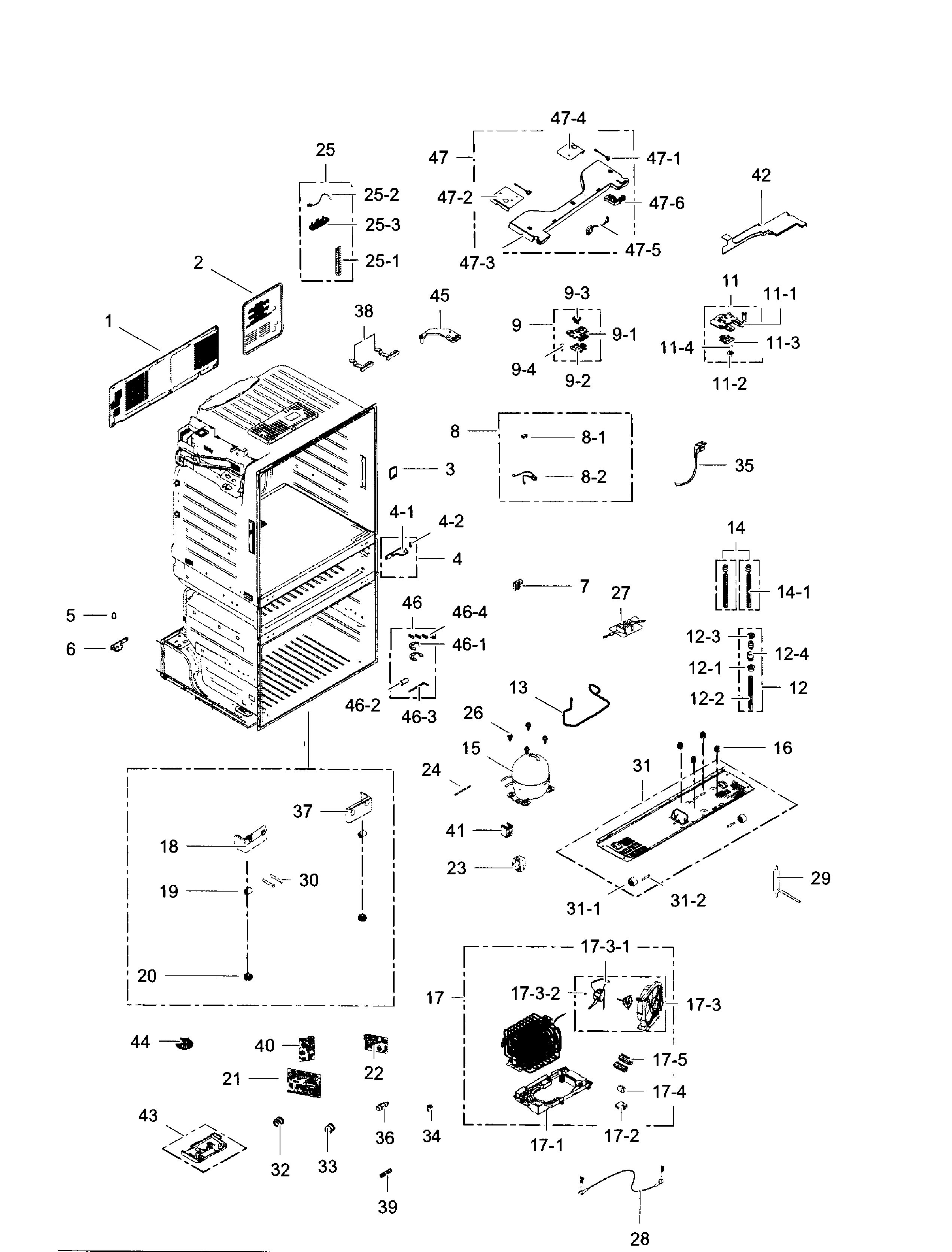 Cabinet Diagram and Parts List for RF28JBEDBSG AA-0004 Samsung Refrigerator