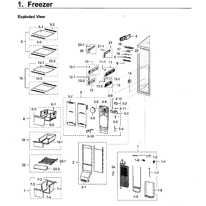 Freezer Diagram and Parts List for RH22H9010SR AA-03 Samsung Refrigerator