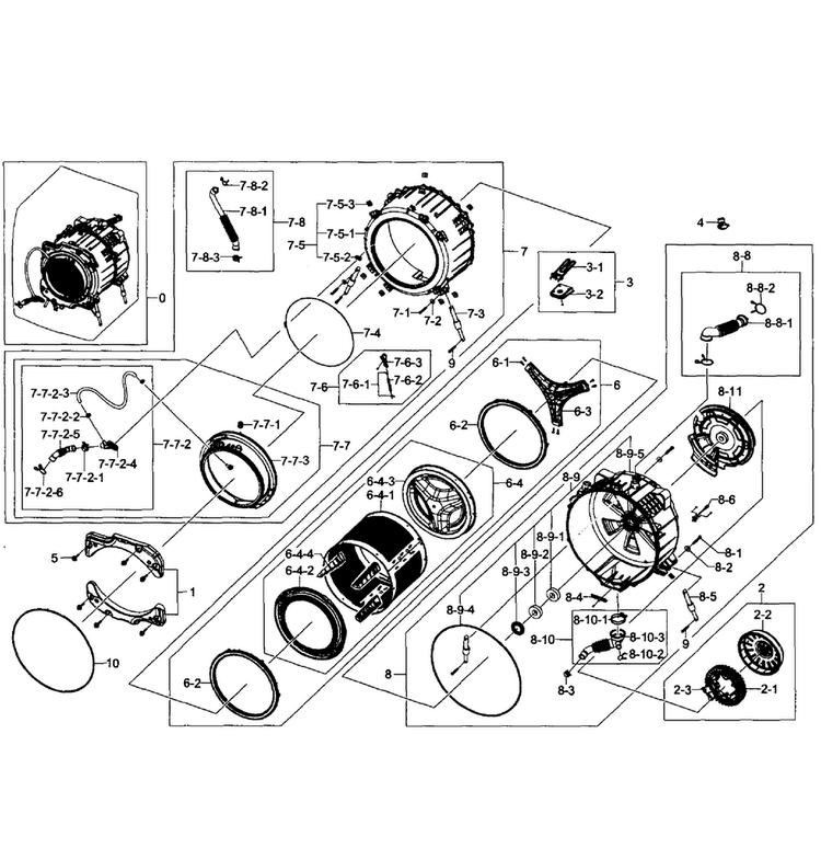 Tub/drum Assy Diagram and Parts List for WF511ABW XAA-0004 Samsung Washer