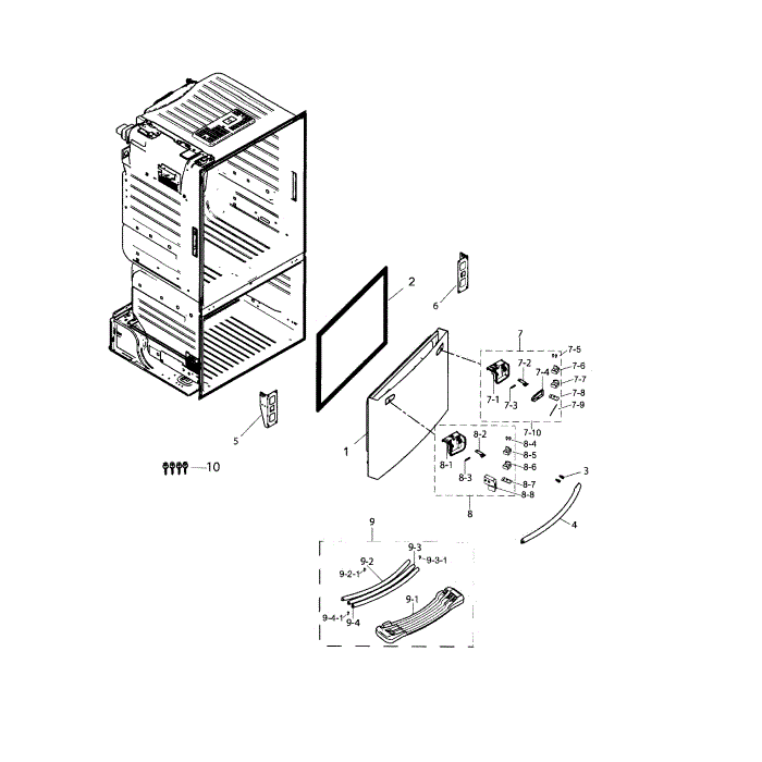 Door-Freezer Diagram and Parts List for RF263TEAEWW AA-00 Samsung Refrigerator