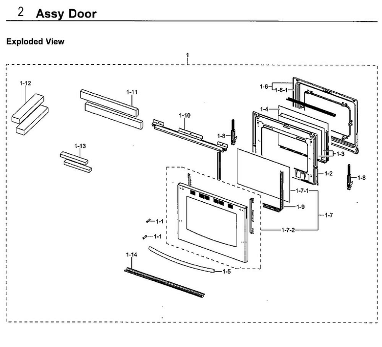 Door Diagram and Parts List for NX58F5700WS AA-0004 Samsung Range