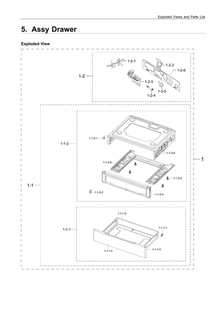 Drawer Assembly Diagram and Parts List for NX58R4311SG AA-00 Samsung Range