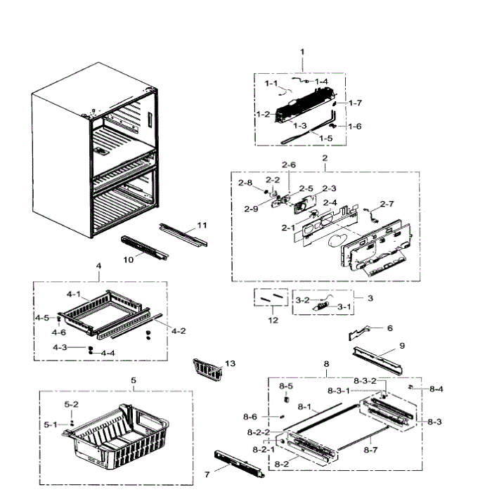 Freezer Diagram and Parts List for RF31FMEDBWW AA-02 Samsung Refrigerator