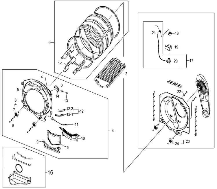 Drum Assy Diagram and Parts List for DV410AGR XAA Samsung Dryer