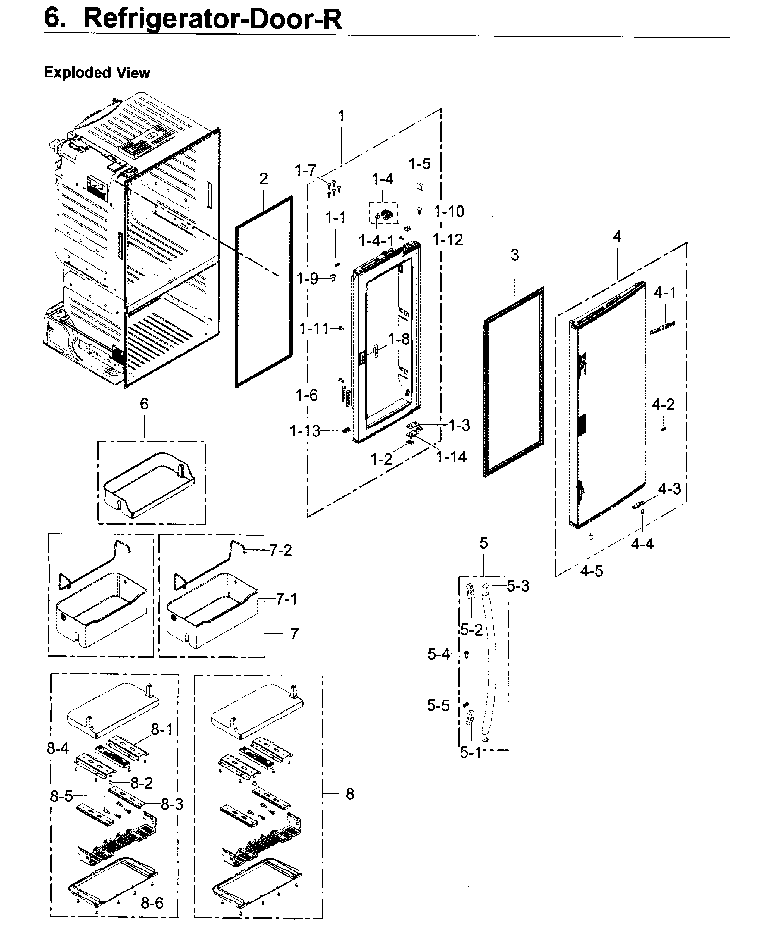 Fridge Door R Diagram and Parts List for RF22KREDBSG AA-0001 Samsung Refrigerator