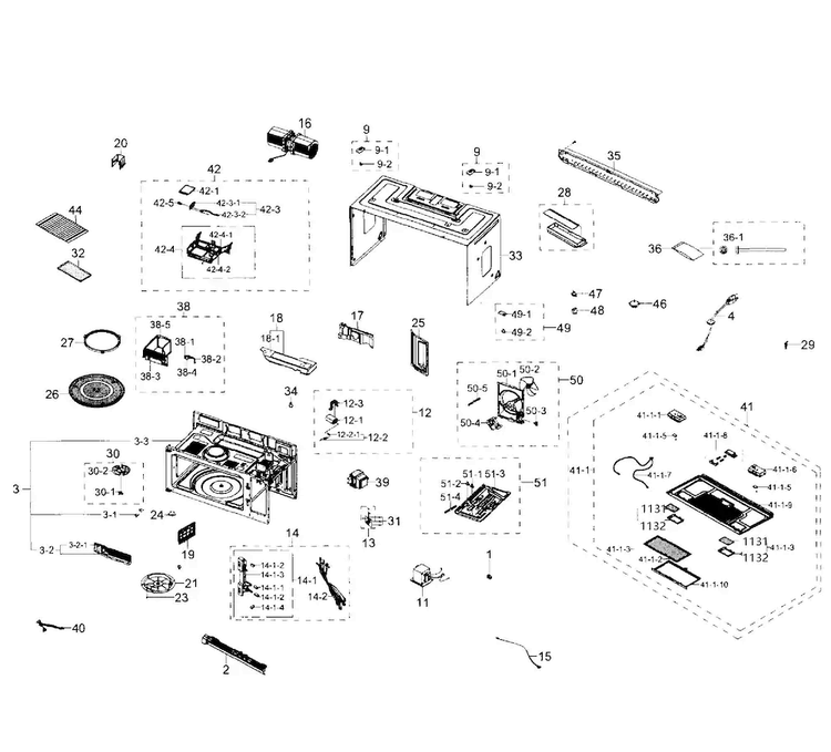 Main Section Diagram and Parts List for ME21F707MJT AA-0001 Samsung Microwave