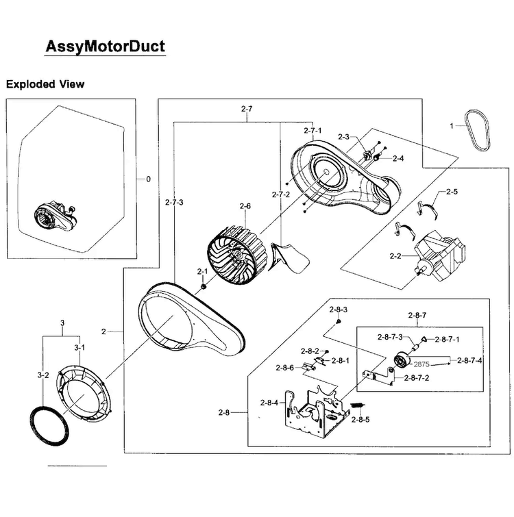 Motor Assy Diagram and Parts List for DV405ETPASU AA-0001 Samsung Dryer