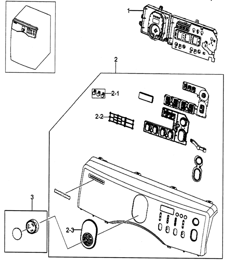 Control Panel Diagram and Parts List for DV203AGW XAA-0000 Samsung Dryer