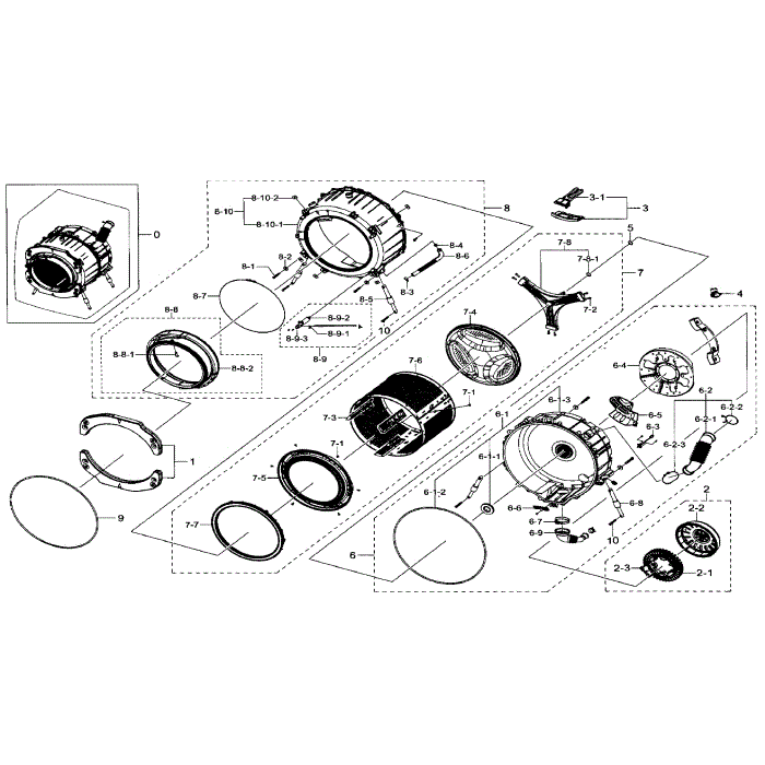 Tub And Drum Diagram and Parts List for WF330ANW XAA-01 Samsung Washer