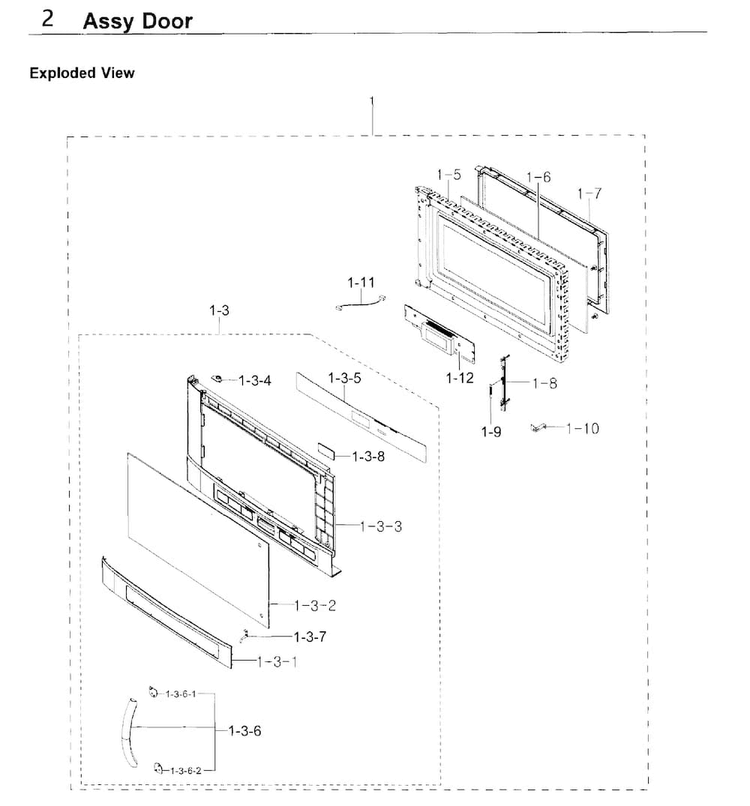 Door Diagram and Parts List for SMH9207ST XAA-0000 Samsung Microwave