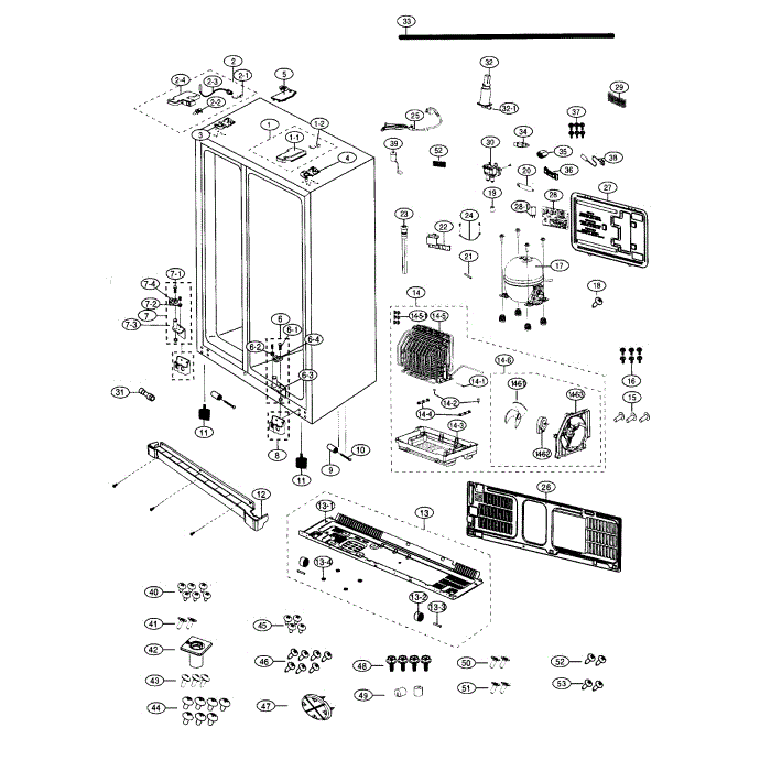 Cabinet Diagram and Parts List for RS25H5000SR AA-01 Samsung Refrigerator