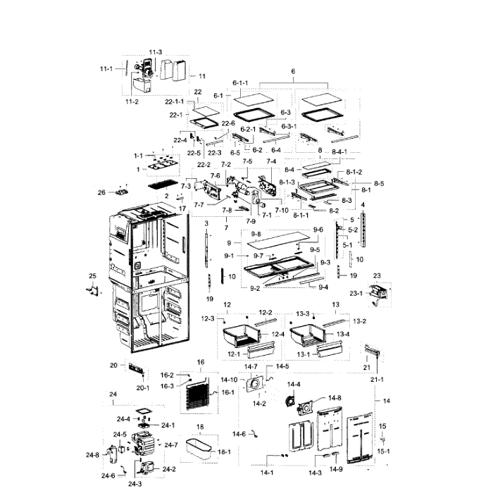 Fridge Diagram and Parts List for RF23J9011SR AA-05 Samsung Refrigerator