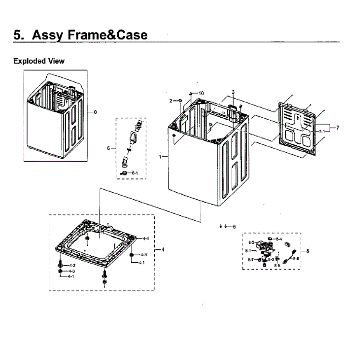 Frame And Case Diagram and Parts List for WA40J3000AW AA-11 Samsung Washer