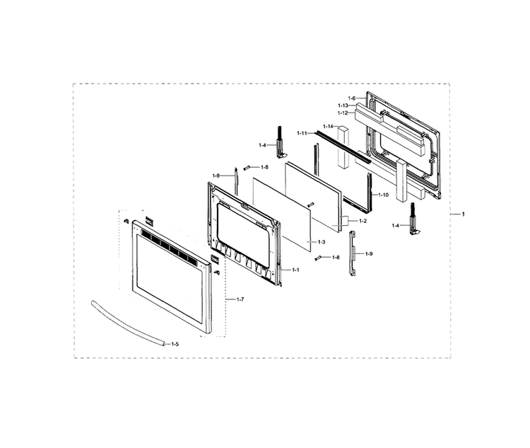 Door Assy Diagram and Parts List for NE58H9950WS AA-0001 Samsung Range