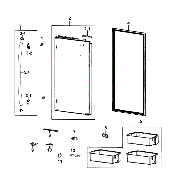 Door Right Diagram and Parts List for RF4289HARS XAA-00 Samsung Refrigerator