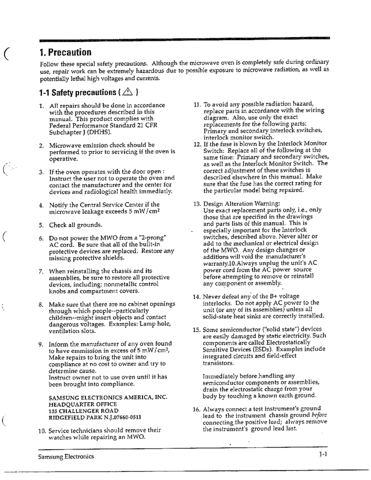 Precautions Page 2 Diagram and Parts List for MW6573G XAA Samsung Microwave