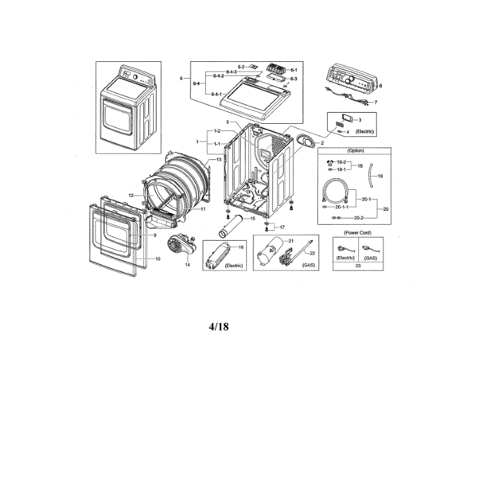Main Diagram and Parts List for DV476ETHAWR A1-00 Samsung Dryer