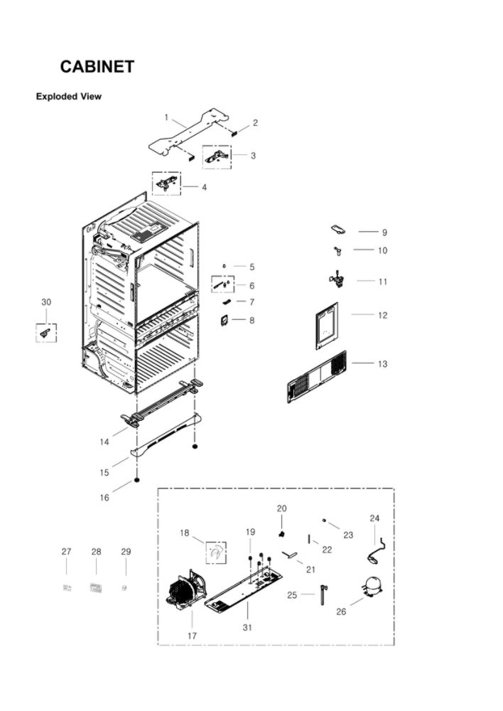 Cabinet Parts Diagram and Parts List for RF4287HARS XAC-00 Samsung Refrigerator