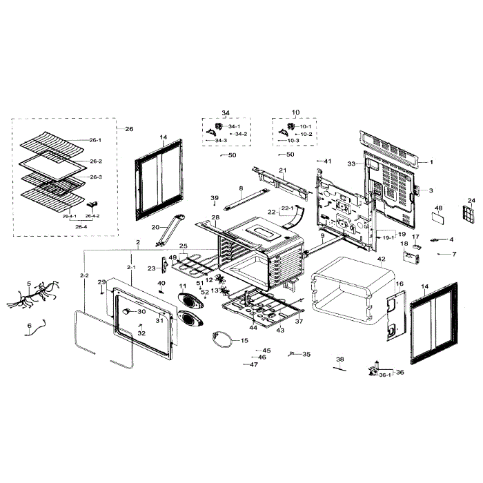 Main Assembly Diagram and Parts List for NE59J7850WG AA-00 Samsung Range