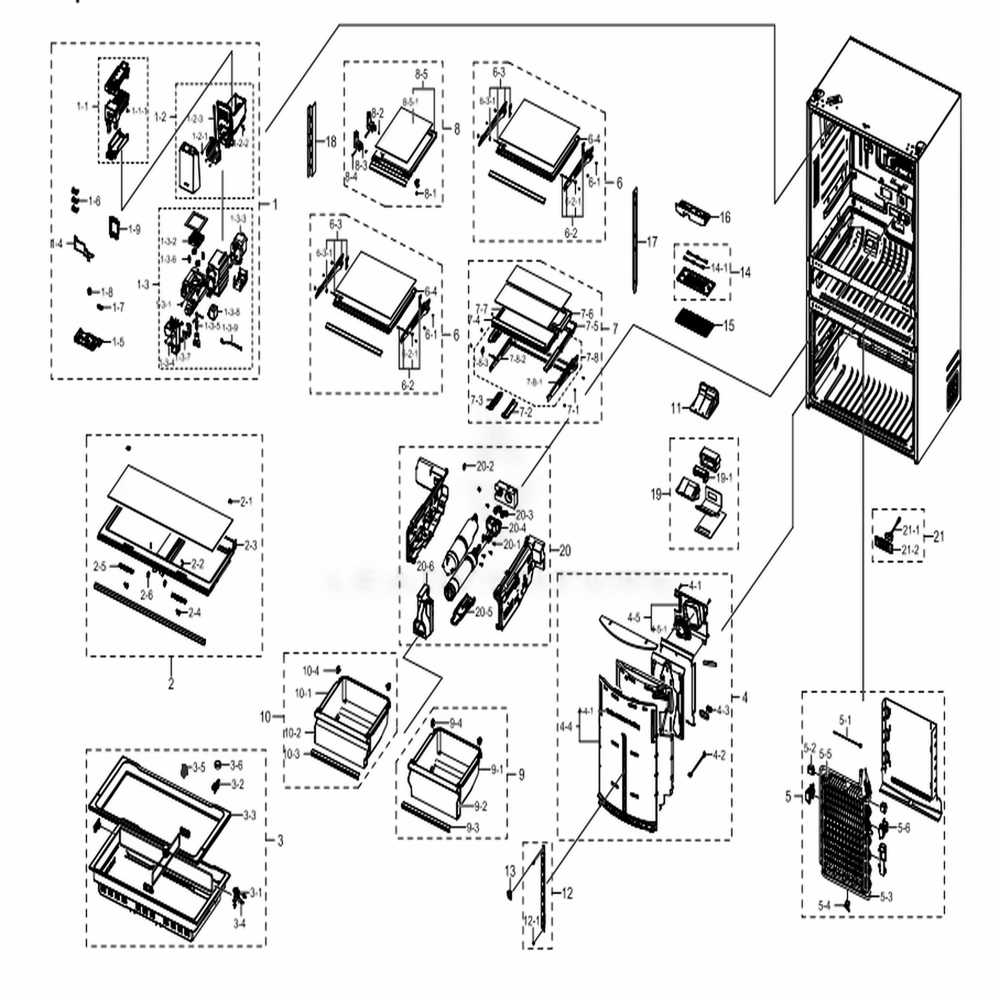 Fridge Diagram and Parts List for RF22NPEDBSR (AA)(0001) Samsung Refrigerator