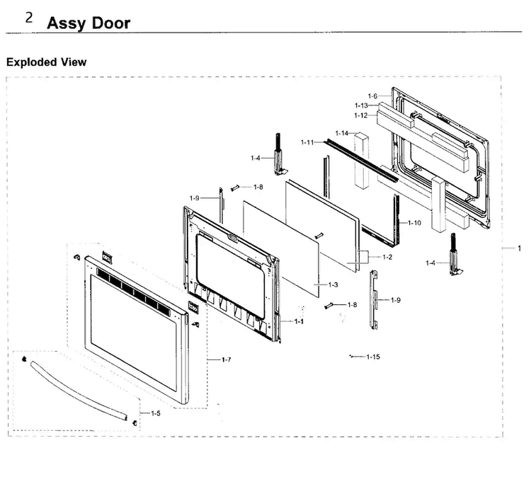 Door Diagram and Parts List for NE58K9560WS AA-0000 Samsung Range