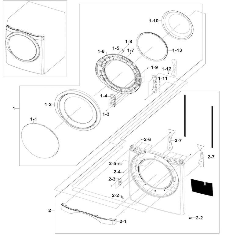 Frame Front & Door Diagram and Parts List for DV520AGP XAA-0000 Samsung Dryer