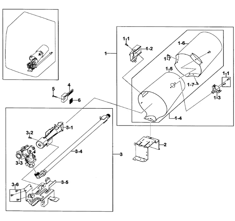 Burner Assy Diagram and Parts List for DV419AGU XAA-0001 Samsung Dryer