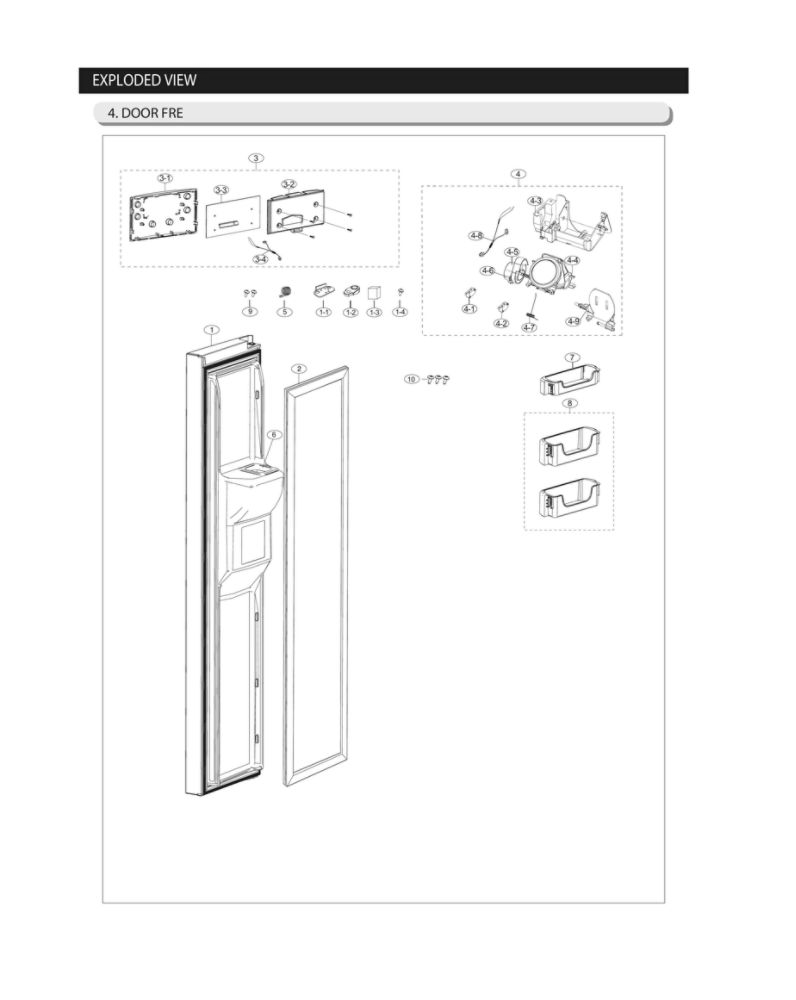 Freezer Door Parts Diagram and Parts List for RS25J500DSR BY-00 Samsung Refrigerator
