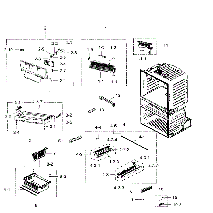 Freezer Diagram and Parts List for RF28HMEDBWW AA-05 Samsung Refrigerator