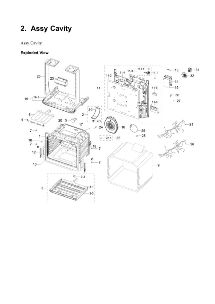 Cavity Assembly Diagram and Parts List for NE63B8611SG AA-00 Samsung Range