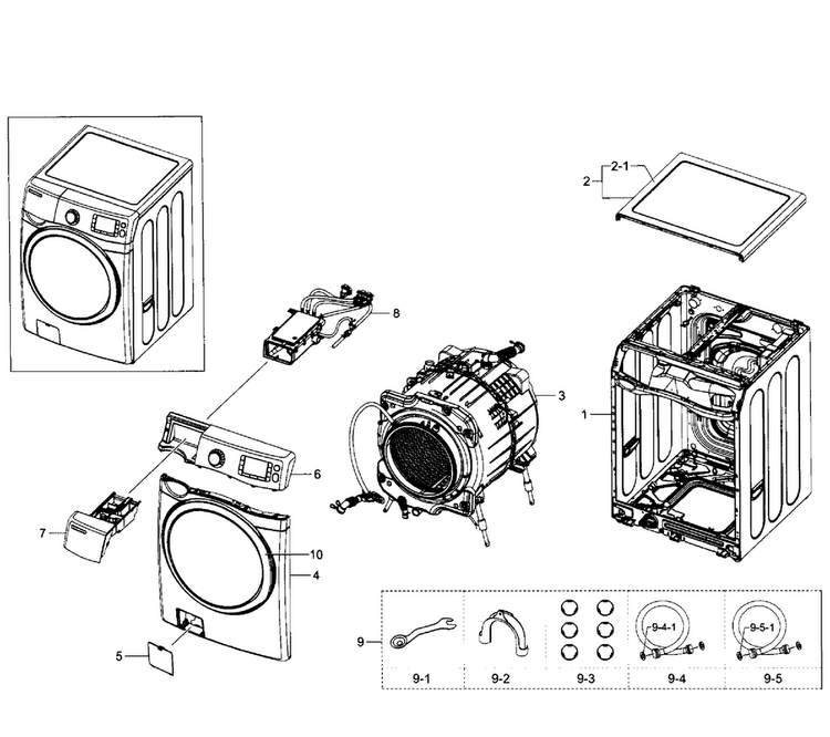Main Section Diagram and Parts List for WF520ABP XAA-0006 Samsung Washer