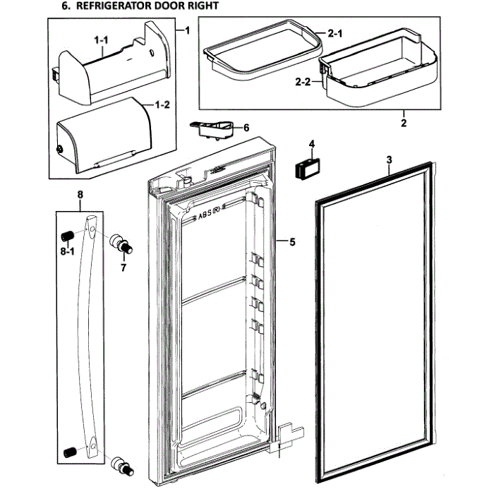 Right Door Diagram and Parts List for RF268ABWP XAA-00 Samsung Refrigerator