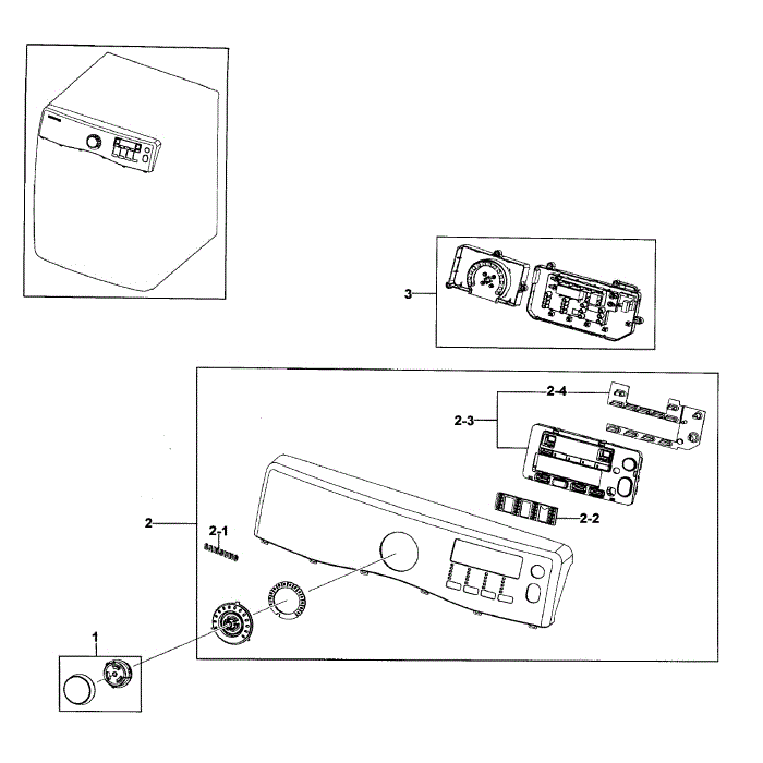 Control Panel Diagram and Parts List for DV395ETPAWR A1-00 Samsung Dryer